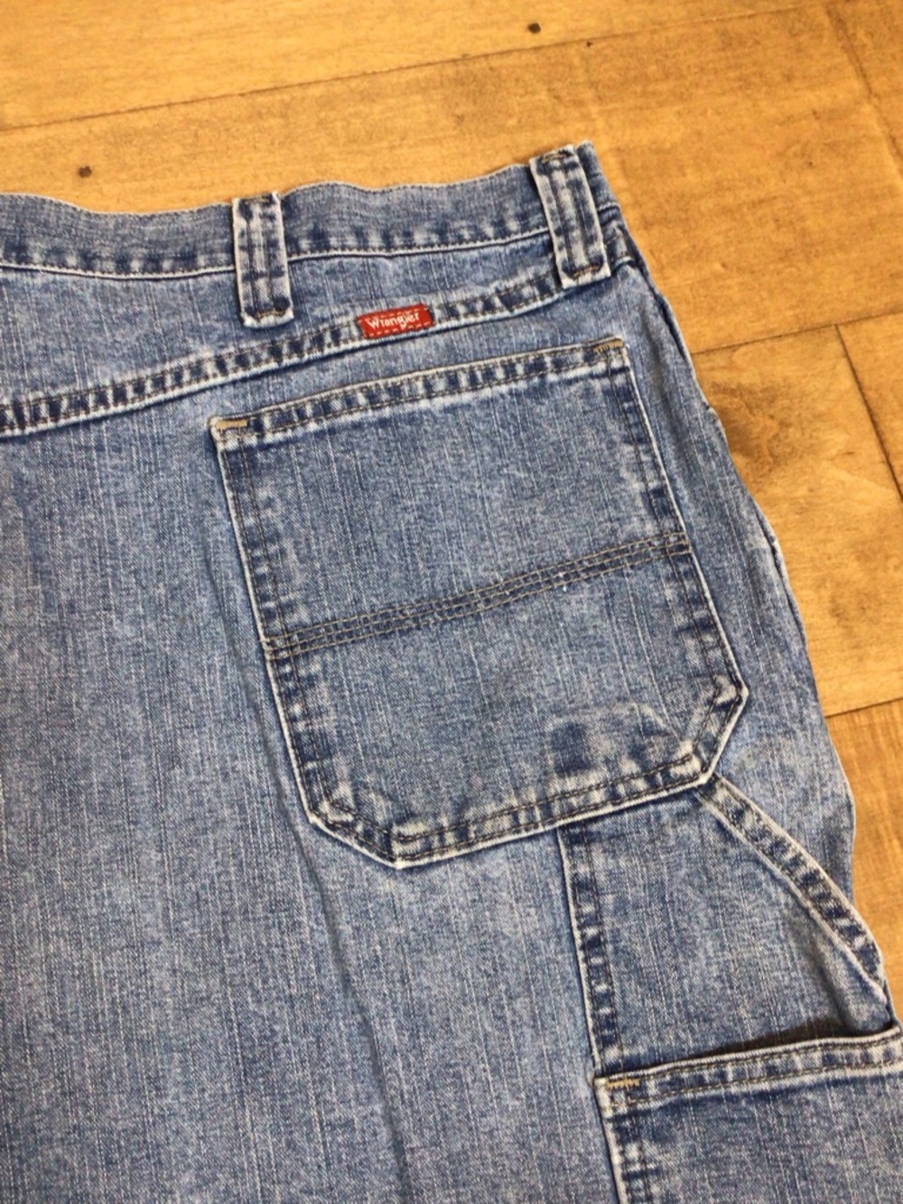 Vintage Wrangler Carpenter Shorts 42 Denim 10” Inseam Workwear Baggy 90s Men - Picture 3 of 11